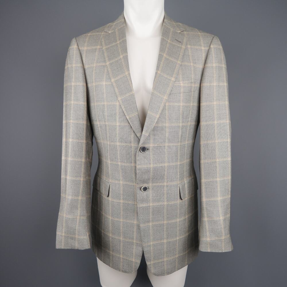 BRIONI US 40 / IT 50 Gray Window Pane Wool & Silk Blazer / Sport Coat